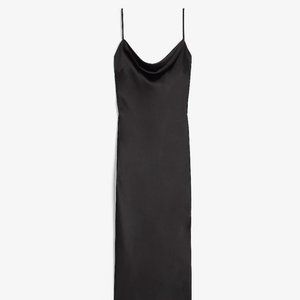 NWT Express Satin Cowl Neck Midi Slip Dress in Black Size Medium Petite